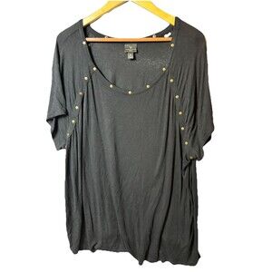 Worthington Woman’s Dress Shirt Size 3x Black With Studs Short Sleeve Stretch